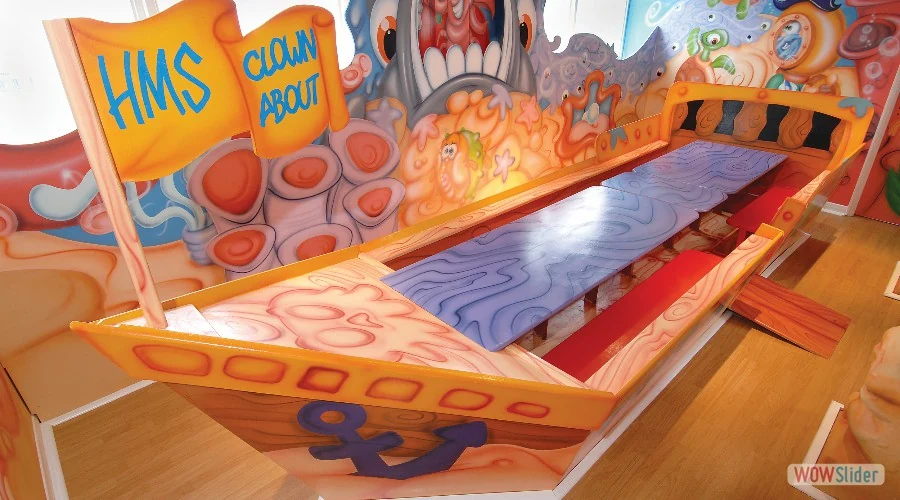 Outburst's real pirate ship themed party room
